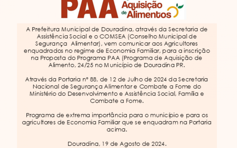 Inscrição de Agricultores para o PAA